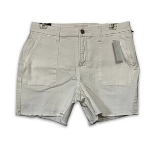 Jen7 Mid Rise Jean Shorts Frayed Hem Buttoned Zip Fly Solid Cream Women's 6 NWT